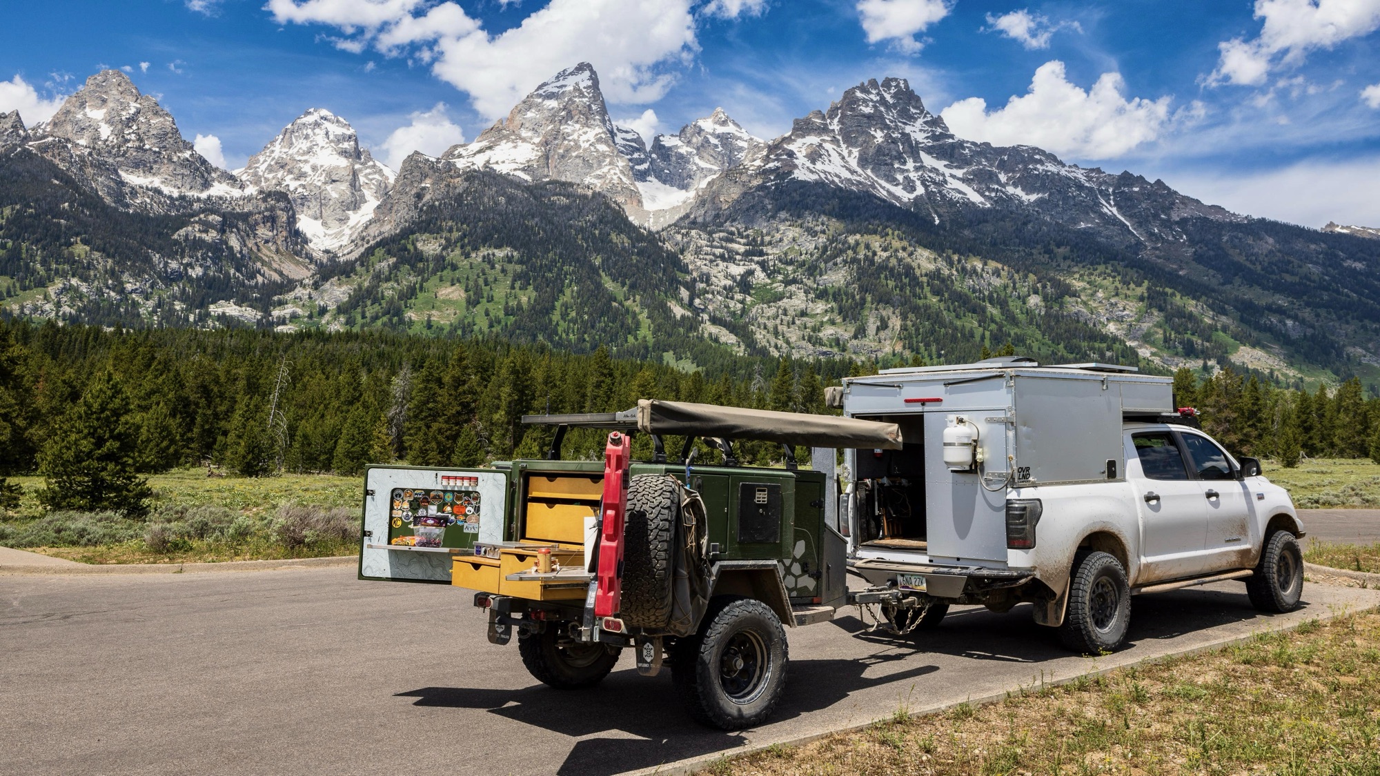Grand Tetons backdrop with the full rig deployed