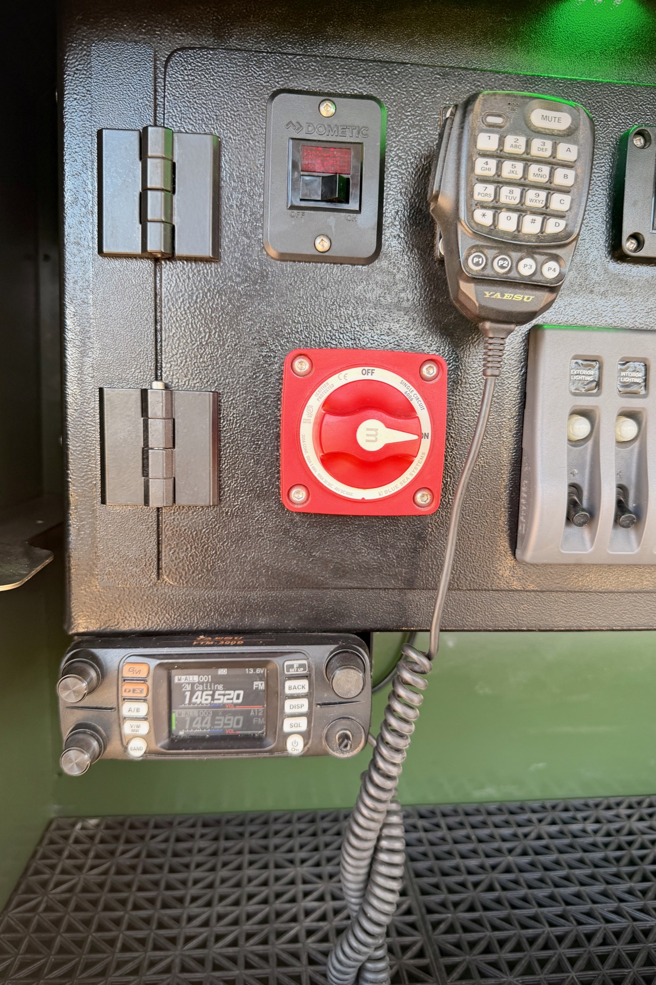 Control panel — battery disconnect and ham radio